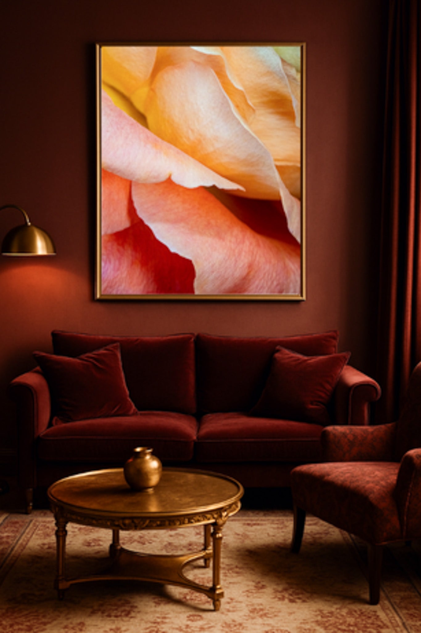 Weiche Rosenfalten im goldenen Abendlicht, Fine Art Print